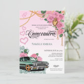 ピンクローズエメラルドグリーンチョラローライダーキンセアニェラ 招待状 (スタンド正面)