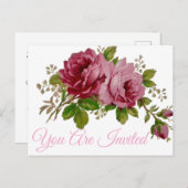 ピンクローズエレガンス招待状はがき インビテーションポストカード (正面/裏面)