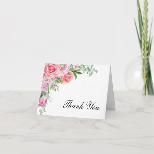 ピンクローズエレガントな結婚式 サンキューカード (正面)