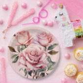 ピンクローズエレガントな結婚式 ペーパープレート (パーティー)