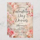 ピンクローズエレガントバレンタインデーディナーパーティー 招待状 (正面/裏面)
