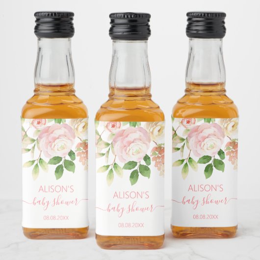 ピンクローズエレガントフローラガールベビーシャワーミニ リキュールボトルラベル (ボトル)