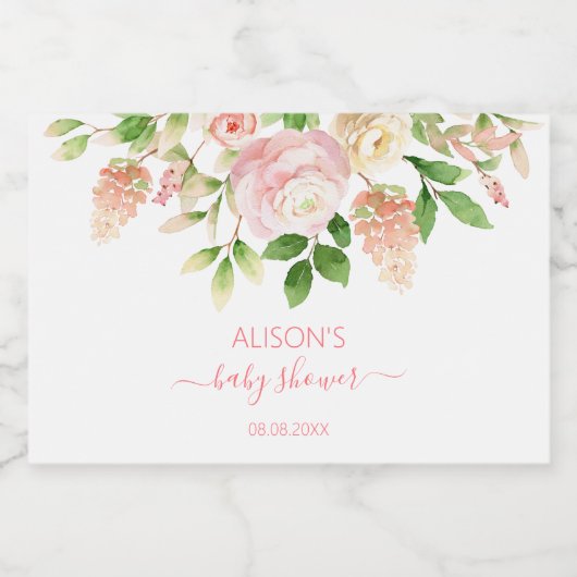 ピンクローズエレガントフローラガールベビーシャワーミニ リキュールボトルラベル (シングルラベル)