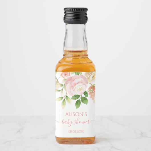 ピンクローズエレガントフローラガールベビーシャワーミニ リキュールボトルラベル (正面)