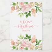 ピンクローズエレガントフローラガールベビーシャワーミニ ワインラベル (シングルラベル)