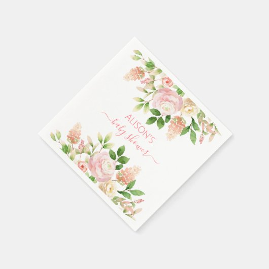 ピンクローズエレガントフローラガールベビーシャワー スタンダードカクテルナプキン (角)