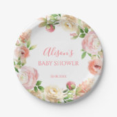 ピンクローズエレガントフローラガールベビーシャワー ペーパープレート (正面)