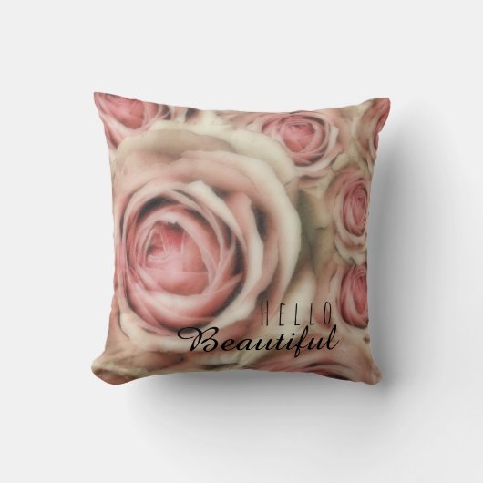 ピンクローズエレガントフローラ素朴ファームハウスシック クッション (正面)
