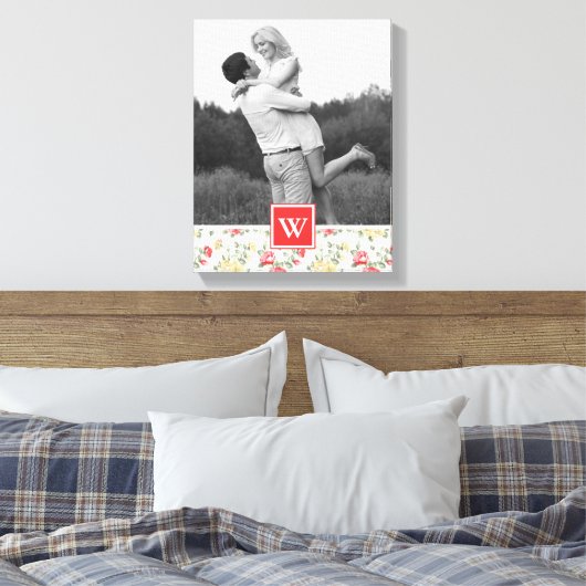 ピンクローズエレガント壁紙 |モノグラムの写真 キャンバスプリント (インサイチュ (寝室))