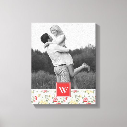 ピンクローズエレガント壁紙 |モノグラムの写真 キャンバスプリント (正面)