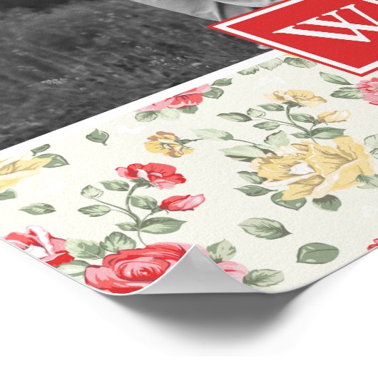 ピンクローズエレガント壁紙 |モノグラムの写真 ポスター (角)