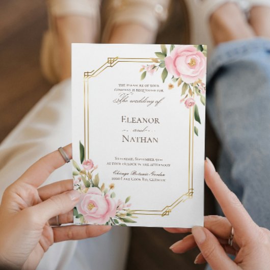 ピンクローズエレガント春サマー結婚ズ 招待状