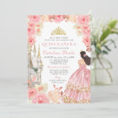 ピンクローズエレガント金ゴールドティアラプリンセスキンセアニラ 招待状 (スタンド正面)