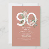 ピンクローズエレガント90thバースデーパーティーへの招待 招待状 (正面)