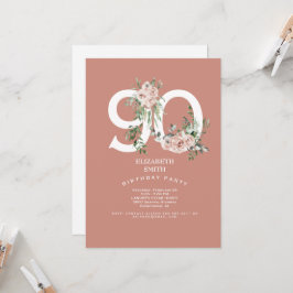 ピンクローズエレガント90thバースデーパーティーへの招待 招待状