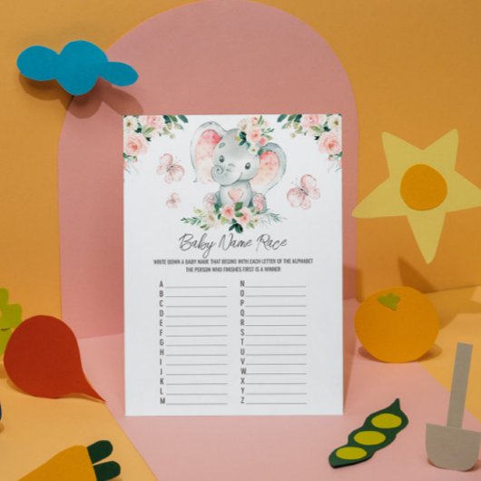 ピンクローズエレファントベビーネームレースベビーシャワー 招待状