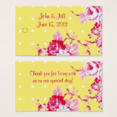 ピンクローズオンイエロー結婚式の引き出物つるラベル (正面&裏面)