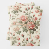 ピンクローズオンクリームヴィンテージラッピング紙 ラッピングペーパーシート (インサイチュ)