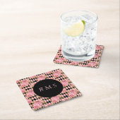 ピンクローズオンハーレクインモノグラム スクエアペーパーコースター (インサイチュ)