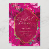ピンクローズオンビバマゼンタ |ブライダルシャワー 招待状 (正面/裏面)