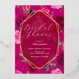 ピンクローズオンビバマゼンタ |ブライダルシャワー 箔招待状