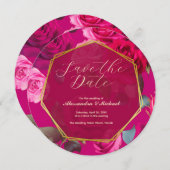 ピンクローズオンビバマゼンタ |日付の保存 招待状 (正面/裏面)