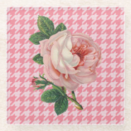 ピンクローズオンピンクハウンズ歯パターンヴィンテージ ガラスコースター