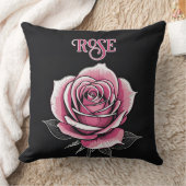 ピンクローズオンブラック(バラ) クッション (ブランケット)
