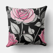 ピンクローズオンブラック(バラ) クッション (裏面)