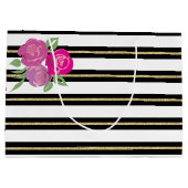 ピンクローズオンブラック、ホワイト、金ゴールド抱き枕 ラージペーパーバッグ (裏面)