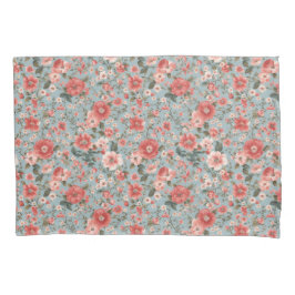 ピンクローズオンブルーイングリッシュコテージ 枕カバー