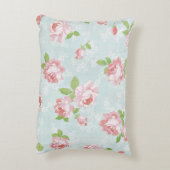ピンクローズオンブルーコットンヴィンテージカントリー アクセントクッション (裏面(縦))