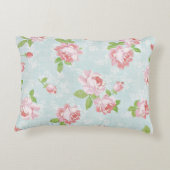ピンクローズオンブルーコットンヴィンテージカントリー アクセントクッション (裏面)