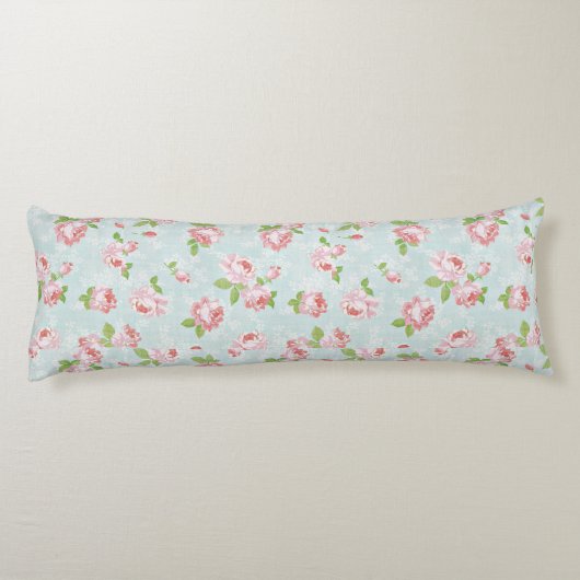 ピンクローズオンブルーヴィンテージカントリー抱き枕 ボディピロー (裏面)