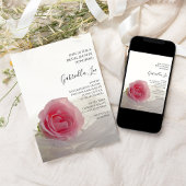 ピンクローズオンホワイトブライダルシャワー 招待状