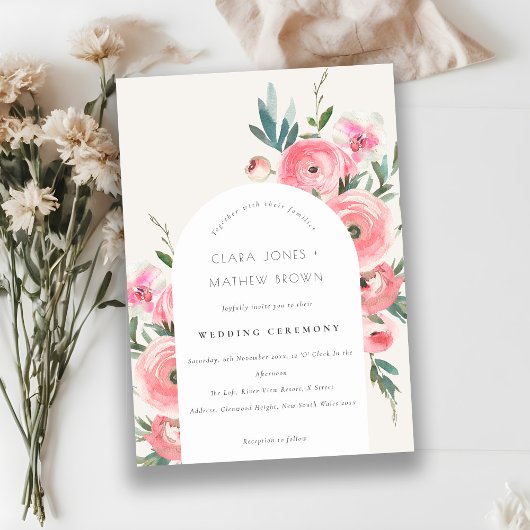 ピンクローズオーキッドアーチウォーターフローラ結婚ズ 招待状