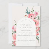 ピンクローズオーキッドアーチウォーターフローラ結婚ズ 招待状 (正面)