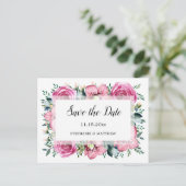 ピンクローズオーキランズフローラ結婚式の日付を保存 案内ポストカード (スタンド正面)
