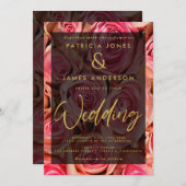 ピンクローズオーバーレイ結婚式招待状 招待状 (正面/裏面)