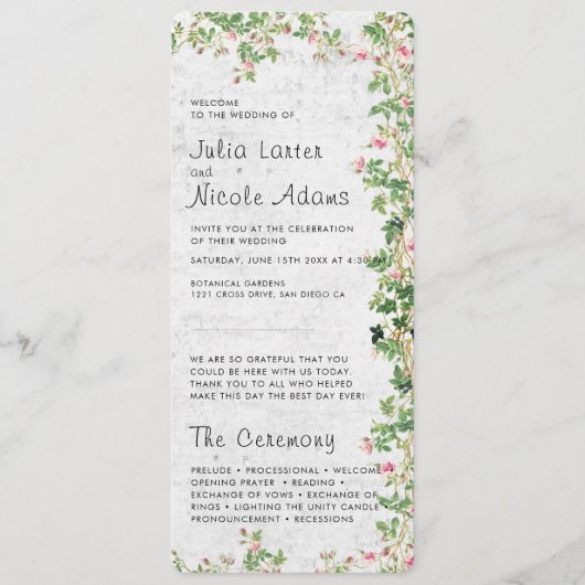 ピンクローズオールドウォールヴィンテージスタイルジャーナル結婚ズ プログラム (正面)