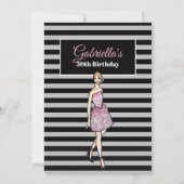 ピンクローズカクテルドレスを着たブロンドガール 招待状 (裏面)