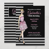 ピンクローズカクテルドレスを着たブロンドガール 招待状 (正面/裏面)