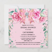 ピンクローズカントリーシックなサテンボウグリッターグラム 招待状 (正面)
