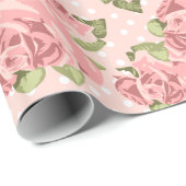 ピンクローズカントリーシックなドットパターン ラッピングペーパー (ロールコーナー)