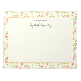 ピンクローズガーデンハンド図解入りの、写真付きの-ヴィンテージインスパイア ノートパッド