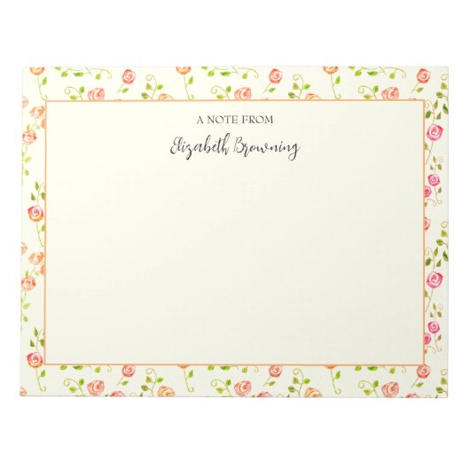 ピンクローズガーデンハンド図解入りの、写真付きの-ヴィンテージインスパイア ノートパッド (正面)