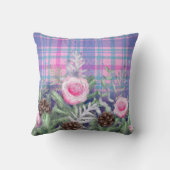 ピンクローズガーデンパインコーンクラシックズプレイドパターン クッション (裏面)