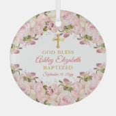 ピンクローズガーデンフローラガールバプティスキープサケ ガラスオーナメント (正面)