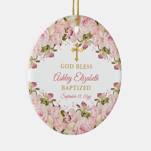 ピンクローズガーデンフローラガールバプティスフォトセラミック セラミックオーナメント (右)