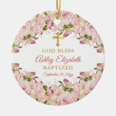 ピンクローズガーデンフローラガールバプティスフォトセラミック セラミックオーナメント (正面)